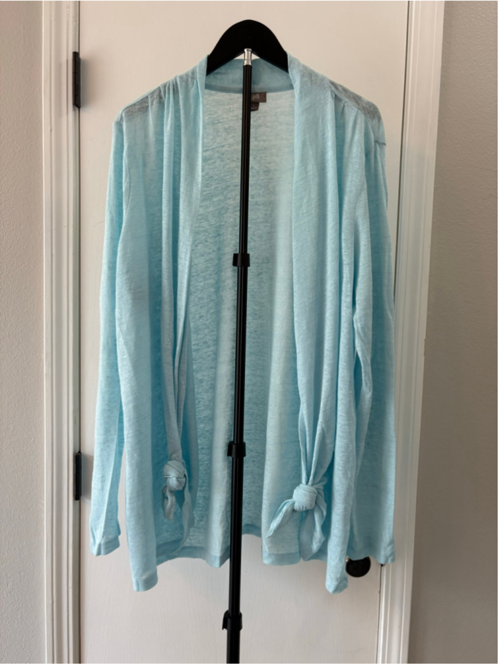J. Jill 100% Linen Open Front Cardigan Sweater XL Aqua Blue Tie Hem Light - Picture 1 of 11